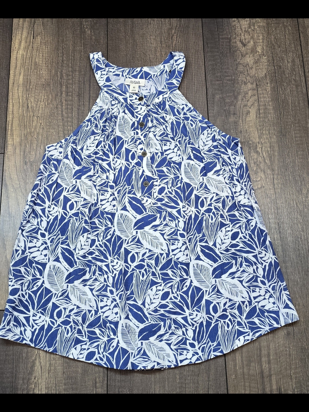 a.n.a Blue & White Leaf-Print Halter Camisole